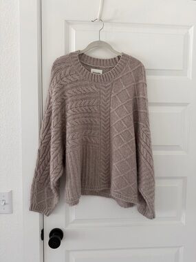 Abercrombie & Fitch Taupe Cable & Basketweave Crewneck Sweater